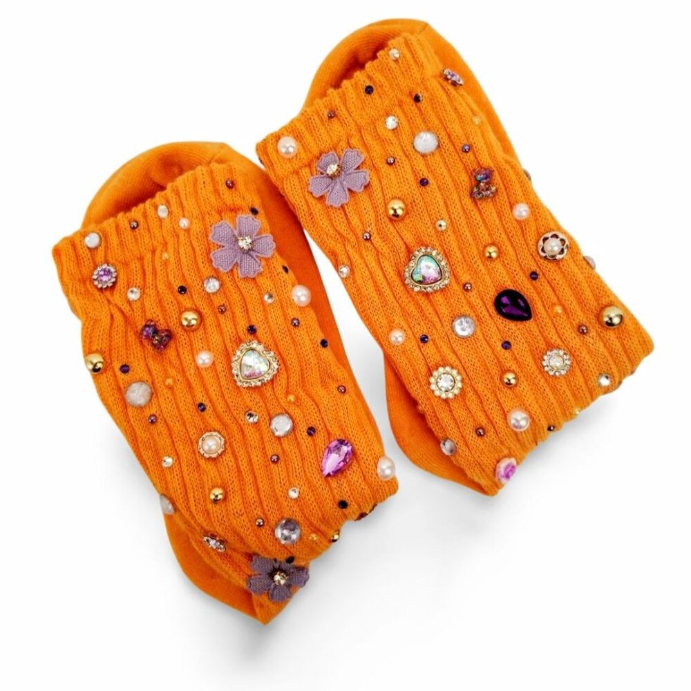 Vibrant Coast Style Yellow Junk Rhinestone Charm Slouch Socks "Cali" YS1505
